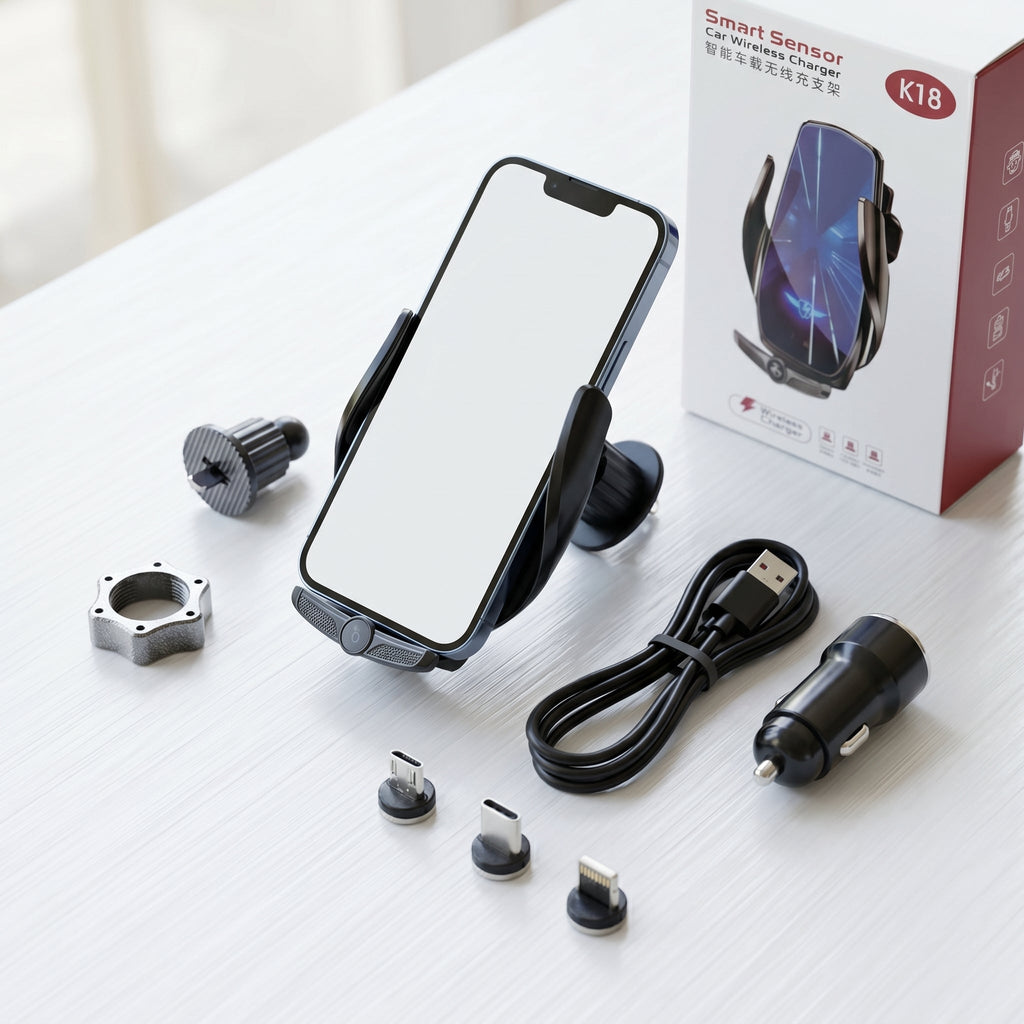 Fast Charging K18 Wireless Car Charger Suction Cup Car Mount Windshield Dash Air Vent Phone Holder Stand
