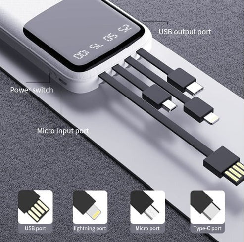 Wired Power Bank with LED Display and Fast Charging